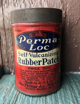 Vintage Perma Loc Self Vulcanizing Patch Kit Tin Can Great Graphics