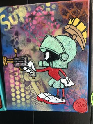 Limited Edition Marvin The Martian 8x11 Inch Handpainted Canvas Wall Art Signed
