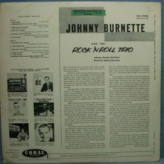 JOHNNY BURNETTE AND THE ROCK ' N ROLL TRIO LP 1956 CANADIAN PRESSING 2
