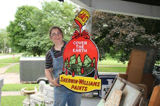 Large Sherwin Williams Paints Paint Gas Oil 36 " Porcelain Metal Sign