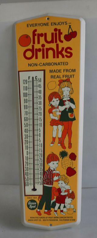 Vintage Green Spot Soda Fruit Drinks Thermometer Sign With Kids Near