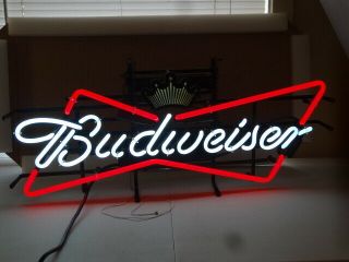 (large) Budweiser - Neon Sign - Bowtie & Lighted Crown 31 " X 13 ".