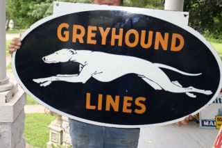 Large Greyhound Lines Bus Station Depot Gas Oil 2 Sided 36 " Porcelain Metal Sign
