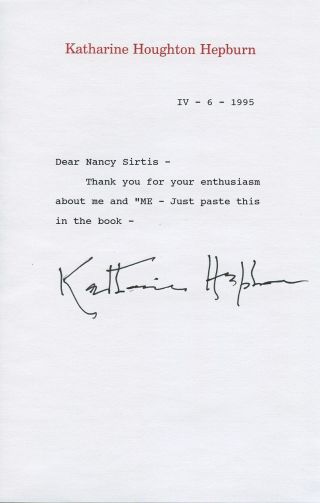 Katharine Hepburn Signed Autographed Typed Letter Fantastic