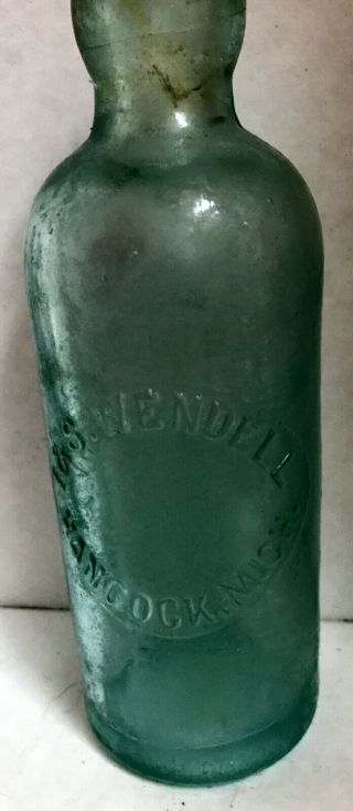 I&s Wendel Hancock Mi 68 Pint Aqua No Makers Mark (xr) Hutch Bottle C 1900 - 1910