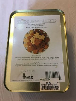 Vintage Harrods London Teddy Bear Biscuits Tin no cookies tin only 7.  5x5.  5x2.  25 2