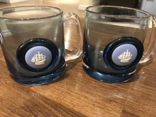 Set Of Two - Blue Glass Ship Cameo Tankard: Wedgewood Glass