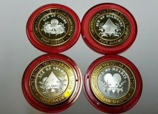 Four Queens Ace Of Spades Clubs Hearts Diamonds Silver Strike Red Cap Set