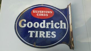 Early Goodrich Tires Silvertown Cords Porcelain Flange Sign