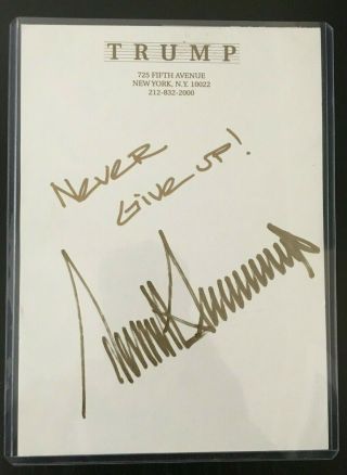 Donald Trump Signed Autographed In Gold On Trump Organization 5x7 Stationary
