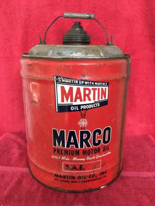 Vintage Martin Marco Motor Oil 5 Gallon Metal Oil Can Bucket Carbondale