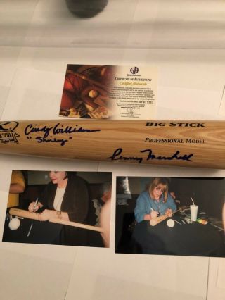 Penny Marshall Cindy Williams Signed Rawlings Baseball Bat Rare Photo Proof