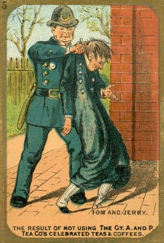 A&p Tea Co 5 Tom & Jerry Policeman Alcohol Drinking Victorian Trade Card
