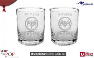 Bacardi Rum Tumbler Glasses X 2 Fundada En Cuba Mojito Bermuda Bnwob
