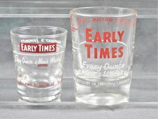 2 Vintage Early Times Kentucky Bourbon Whiskey 2 Oz.  & 1 Oz Shot Glass Jiggers
