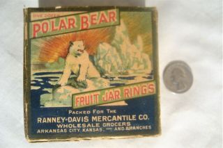 Old Jar Rubbers Box " Polar Bear Fruit Jar Rings " Ranney - Davis Arkansas City,  Kan