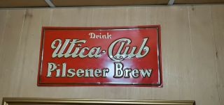 Utica Club Pilsner Beer Tin Sign Beer Bar Advertising 1930s 12 X 24