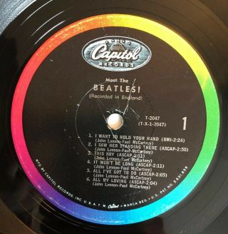 Meet The Beatles - 1964 US Mono Capitol 1 BMI Credit Labels T - 2047 (VG, ) 4