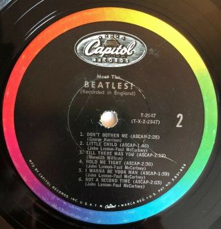 Meet The Beatles - 1964 US Mono Capitol 1 BMI Credit Labels T - 2047 (VG, ) 5
