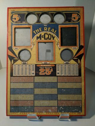 The Real Mccoy Nos 25¢ Play Punch Board Game Form Unpunched 10.  5 " W X 15 " H