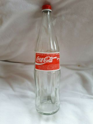 Coca Cola Bottle Vintage 1L 1995 ' s Macedonia 1Litro Paper Label Cap 2