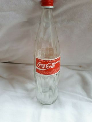 Coca Cola Bottle Vintage 1L 1995 ' s Macedonia 1Litro Paper Label Cap 3