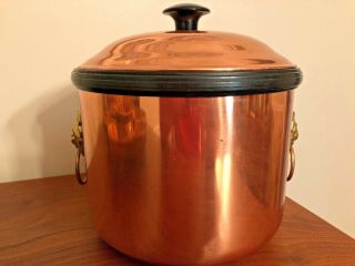 Vintage Coppercraft Guild Copper Ice Bucket With Brass Lion Handles & Ice Tongs 3
