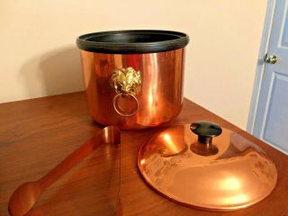 Vintage Coppercraft Guild Copper Ice Bucket With Brass Lion Handles & Ice Tongs 4