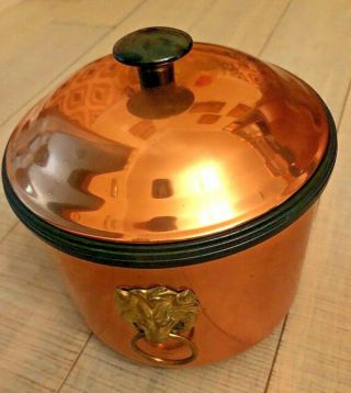 Vintage Coppercraft Guild Copper Ice Bucket With Brass Lion Handles & Ice Tongs 5