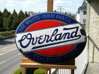 Overland Old Porcelain Sign 15 - 1/2 " X 11 - 3/4 " Willys Oil Jeep Gas Mb Cj M38 4x4