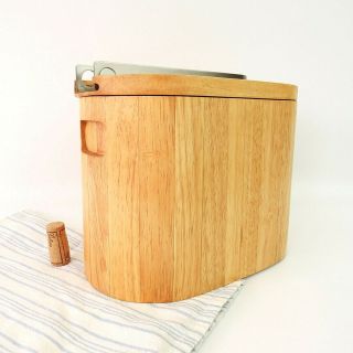 Rare Mcm Vintage Georges Briard 1970s Modern Staved Wooden Ice Bucket W Tongs