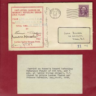 Rare 1932 Endurance Flight Cover Signed By Louise Thaden & Frances Marsalis