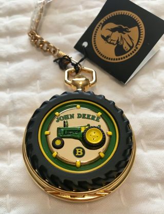 Franklin JOHN DEERE Model B Tractor Gold Pocket Watch Chain Pouch & Battery 3