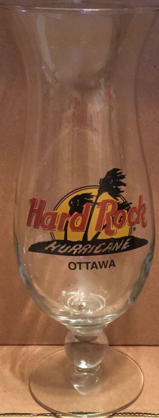 Hard Rock Cafe Ottawa Hurricane Glass W/ Classic Hrc Logo Palm Trees 9.  25 " Tall