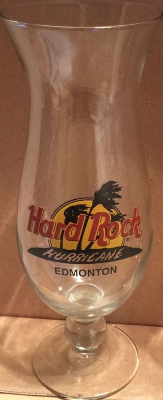 Hard Rock Cafe Edmonton Hurricane Glass W/classic Hrc Logo Palm Trees 9.  25 " Tall