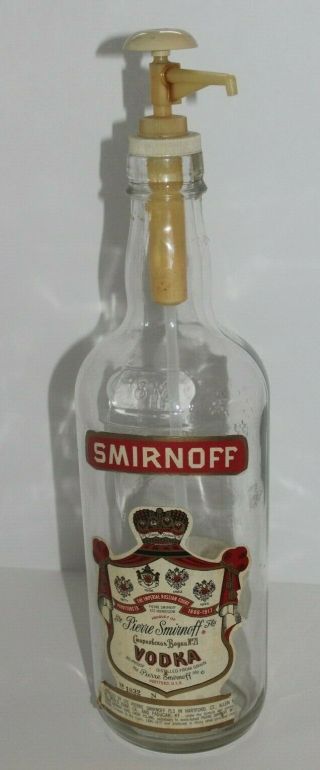 L@@k Very Cool Vintage Large Smirnoff Vodka Glass Bottle W/ Pump - 1 Gallon