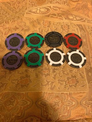 6 Tangiers Casino Las Vegas Brass Core Poker Chips Set $1 5 10 25 100 $500 