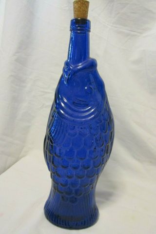 ﻿vintage Pescevino Blu Fish - Shaped Cobalt Blue 13 " Wine Bottle,  Italy