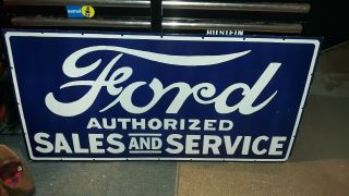 Large Ford Authorized Sales & Service Gas Oil 48 " Porcelain Metal Sign