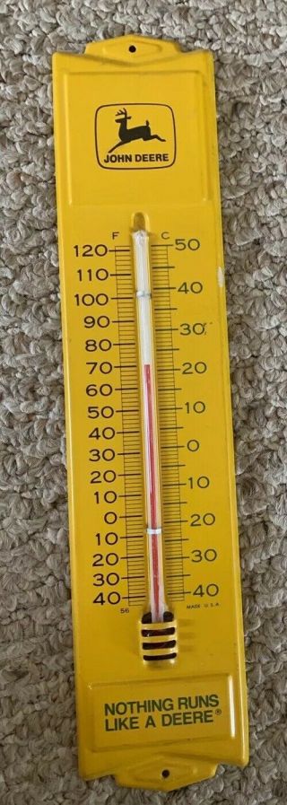 John Deere 13 " Yellow Metal Thermometer - Made In Usa