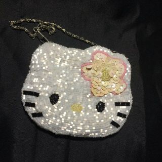 Vintage Sanrio Hello Kitty Beaded Sequin Coin Purse 1998 Pink Flower Mini