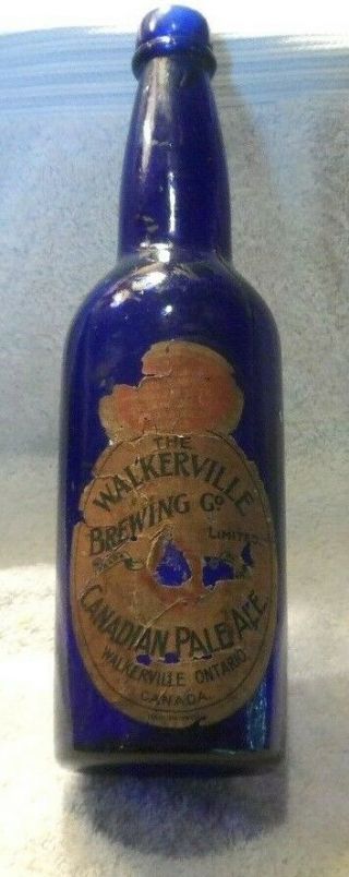 Early Cobalt Blue " The Walkerville Brewing Co.  Canadian Pale Ale Blob 9 3/4 Tall