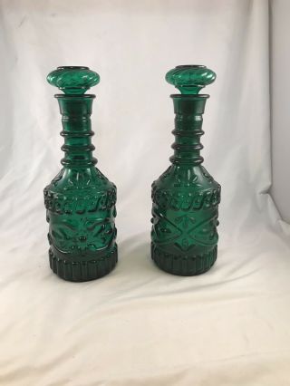 Vintage Set Of 2 Emerald Green Glass Jim Beam Decanter Bottle Ky Drb 230 1968