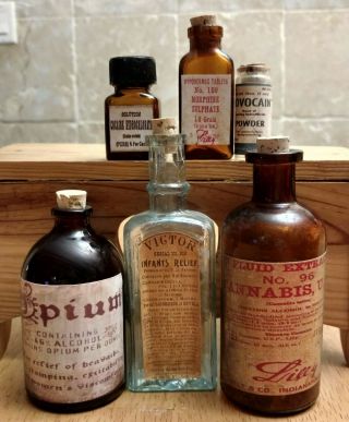 Old Medicine Bottle Hand Crafted,  Opium,  Quaalude,  Heroin,  Cannabis,  Cocaine,  Morphine
