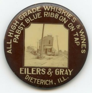 Saloon Eilers & Gray Advertising Pocket Mirror Dieterich Il Cruver Pabst Whiskey
