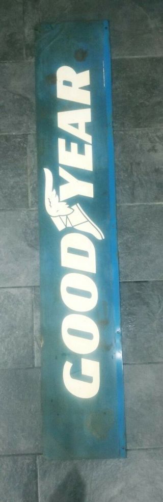 VINTAGE GOODYEAR TIRES PORCELAIN SIGN DOUBLE SIDED1973 stamp 66inches long 8