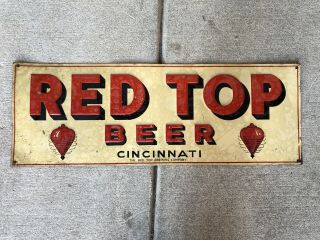 Red Top Beer Embossed Tin Sign Advertising Cincinnati