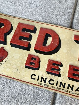 Red Top Beer Embossed Tin Sign Advertising Cincinnati 2