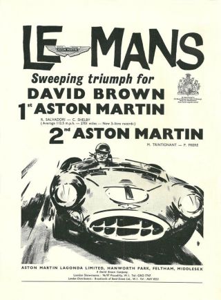 Vintage 1959 Aston Martin Dbr1 Le Mans Win Ad Better Than Quality Print
