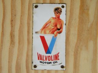 Valvoline Pinup Girl Old Porcelain Sign 7 - 3/4“ X 3 - 7/8“ Motor Oil Gas Station